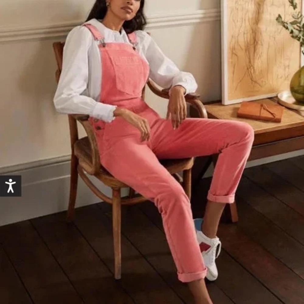 Boden Pink Coral Denim Overalls Jumpsuit